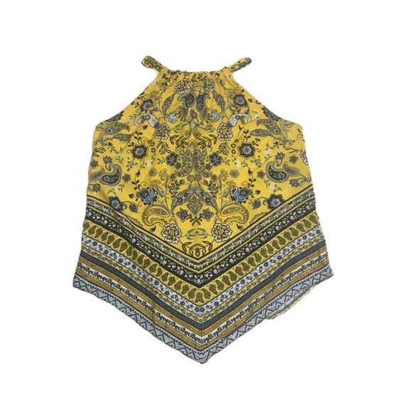 NWT Almost Famous halter top Womens Small yellow floral paisley tie fluttery - Picture 3 of 8